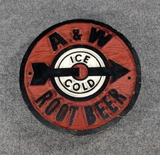 Vintage 1980's A&W A And W Restaurant Root Beer Sign Wood Carved Restaurant Sign picture