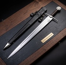 Medieval Arming Long Sword 1065 Steel Full Tang Battle Ready w/ Leather Scabbard picture