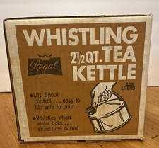 Vintage Regal Ware NEW IN SEALED BOX. Aluminum Almond Color Whistling Tea Kettle picture