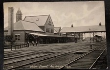 Vintage 1900s Union Depot Atchison, Kansas Postcard Train Station picture
