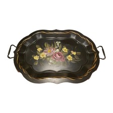 Vtg Black Metal Handpainted Serving Tray Handles Fine Arts Studio Philadelphia  picture