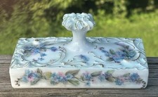 Atq Porcelain Paper Weight Hand Painted Blue Pink Flowers Gilding T&V Limoges picture