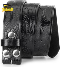 Vintage Western Belt Strap without Buckle Longhorn-Bull-Embossed Cowboy Belt for picture