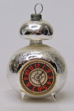 Vintage Antique Blown Glass Table CLOCK SAD FACE Christmas Ornament Germany picture