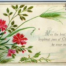 Antique Raphael Tuck Christmas Trade Card Carnation Pinks Embossed Series 1205 picture