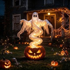 LED Swirling Ghost Pumpkin Yard Lamp | Lighted Halloween Garden Decor, Outdoor L picture