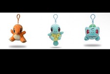 Triple Pokemon Starter Charmander Squirtle Bulbasaur Backpack Clip 4” Plush Toy picture