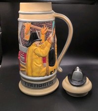 Rare Firefighters Answer The Call Beer Stein Mug Vintage Tall 802 With Lid B418 picture