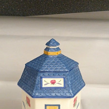 Lenox Poppies on Blue Barnyard Octagonal Canister Jar w/ Lift-Off Lid Ceramic picture
