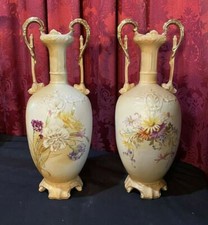 BEAUTIFUL PAIR ANTIQUE VICTORIAN AUSTRIAN PORCELAIN FLORAL DECORATED 15.5