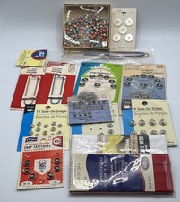 Vintage Sewing Notion Lot Fritz Wrights Civil Snap Fasteners Bias Tape Pins picture