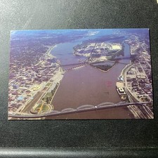 Vintage Postcard Iowa Illinois Quad Cities Aerial View Mississippi River Bridges picture