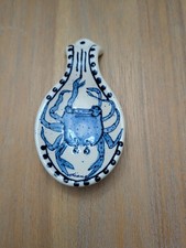 Diane Allen Vntg. 2001 hand painted crab spoon rest stone ware picture
