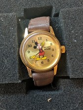 Vintage Bradley Mickey Mouse 17 Jewels Wind Up Watch Gold Dial Swiss Runs picture