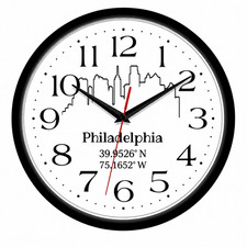 Philadelphia Skyline 10 Inch Wall Clock City Coordinates Pennsylvania | Qartz picture