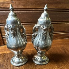 Vintage Wallace Baroque Silverplate Salt and Pepper Shakers Pair 212 Urn Shaped picture