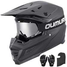 OUMURS DOT Adult ATV Dirt Bike Helmet with Goggles Gloves Mask XL Matte Black picture