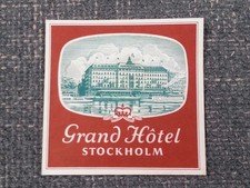 Original Vintage 1950s Luggage Grand Hotel Stockholm Sweden Tag Label picture