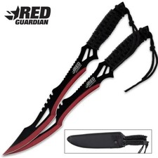 2 pc Full Tang Red Guardian Ninja Sword Machete Knife Set Tactical Hunting Sharp picture
