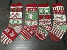 BEAUTIFUL LARGE RUSTIC KNIT CHRISTMAS STOCKINGS 20 in Red, Green White NEW 4 Lot picture
