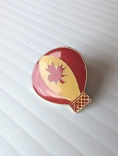 Vintage Canada Canadian Maple Leaf Flag Hot Air Balloon Woven Basket Enamel Pin  picture