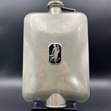 KAPKUP Antique Prohibition 1920s Nickel Silver Hip Flask Enamel Lady & Shot Cup picture