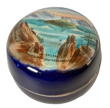 SOUTHERN OREGON ORE Antique CRATER LAKE Souvenir COBALT CHINA TRINKET BOX picture