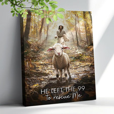 Jesus and Lamb Canvas Wall Art Jesus Leaves The 99 Sheep Wall Art Christian Runn picture