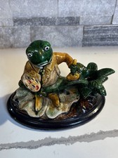 EUC Vintage Ceramic Painting Artist Frog Candleholder Majolica Styling picture
