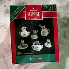 ✨1991 Hallmark Tiny Tea Party Miniature Ornaments Set 6 Fine Porcelain Mint NIB picture