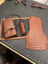 Real Brown Crocodile Leather Knife Sheath Set with a Fully custom Long wallet.  picture