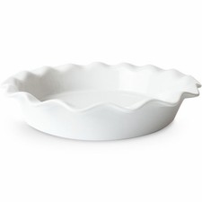 New Pillivuyt Porcelain 10” Ruffled Pie Plate White France 1.75” Deep 1qt picture