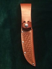 WESTERN TYPE LEATHER BASKETWEAVE EMBOSSED FIXED BLADE KNIFE SHEATH 4.5