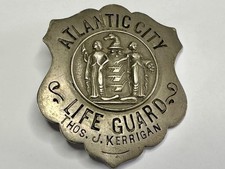 Antique Atlantic City Beach Patrol NJ Life Guard Named Badge Early 1900s picture