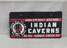 VTG Rare Painted Indian Caverns Metal Advertising Vanity Plate Spruce Creek, PA picture