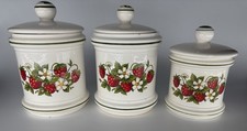 Vintage Sears Strawberry Fields Ceramic Canister Set 3pc Kitchen Storage picture