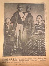 Original Vintage Siamese Twins Chang and Eng Bunker—Newspaper Clipping picture