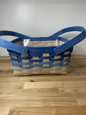 Dresden (Longaberger Co) Blue & Natural Basket With 2 Handles Gathering Decor picture