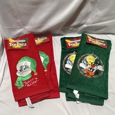 4- Vintage 1993 Christmas Hollywood Holiday Toon-towels Looney Tunes Hand Towels picture