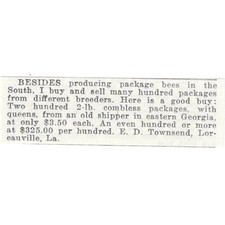 E.D. Townsend Package Bees Loreauville Louisiana 1926 Ad AG3-S23 picture