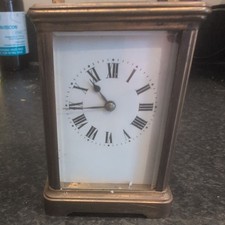 Antique French Brass Carriage Mantel Clock Timepiece with Key Decorative Case picture