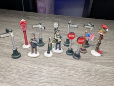 Cobblestone Corners Christmas Village Lot – 10 Pc Street Signs, Figures & Access picture