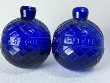 (2) 1880s Van Cutsem St. Quentin COBALT BLUE GLASS Target Ball Quilted Trapshoot picture