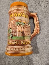 Vintage Beer Stein Iolani Palace Honolulu Hawaii 3-D Ceramic Mug Made in Japan picture