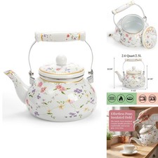 Jucoan Vintage Enamel Tea Kettle 2.6 Quart Rose Floral picture