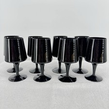 Vtg MCM Gorham Verve Jet Black Crystal Wine Goblets Glasses Germany Set Of 8 picture