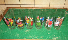 6 GLASS TUMBLERS FASHION THROUGH THE AGES LADIES & GENTLEMEN 1960's-80's VINTAGE picture