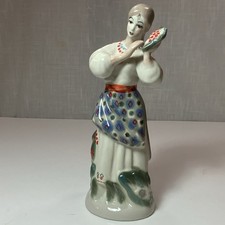 1970s Ukrainian Porcelain Figurines “Girl W/Kalina Fruits” – Polonne ZHK USSR picture