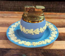 Wedgwood Jasperware Table Lighter Blue/White w/ Matching Dish/Ashtray Functional picture