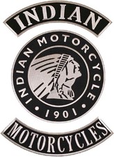 Indian Motorcycle Embroidered Patch Black White Vintage Biker Sew On Badge picture